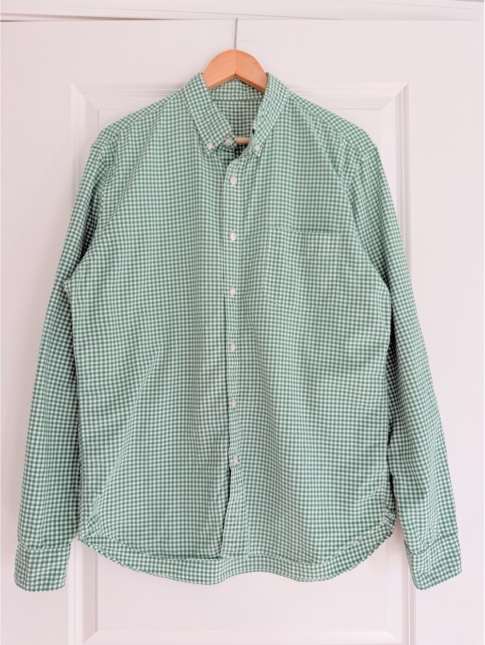 J.Crew Slim Fit Oxford Shirt Men’s Large Green White Gingham Long Sleeve Preppy